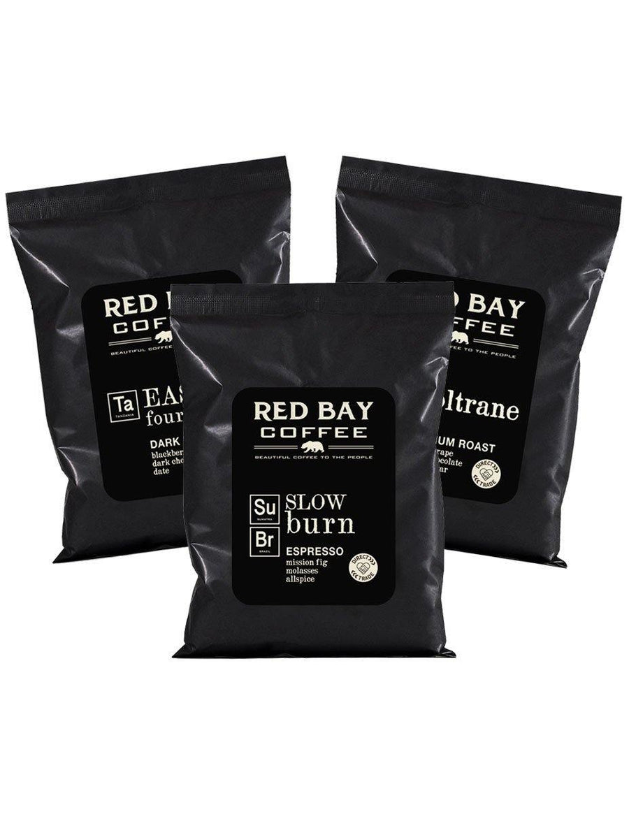4 Oz Whole Bean Combo Pack #1: East 14th, Coltrane, & Slow Burn | Red Bay Coffee.